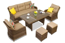 Set de grădină din ratan tehnic Toledo Apetito 5 cu puf maro Garden Point