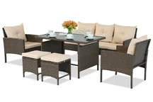 Mobilier terasă din tehnoratan cu pufuri maro Bari Garden Point