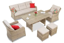 Set Techno rattan Toledo Apetito 5 bej cu pufe Garden Point