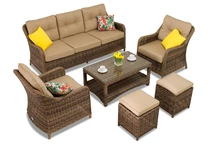 Set din ratan Toledo Coffee 5 tech cu puf maro Garden Point
