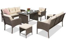 Mobilier de grădină din Polyrattan cu puf Bari Apetito 8 Garden Point maro