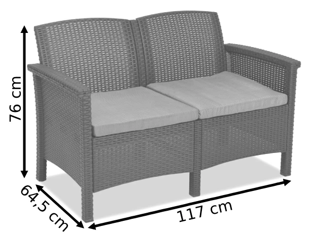 Wymiary produktu Canapea Venezia 2 tech ratan pentru doi, maro Bica - 0x0x0 Wymiary produktu Canapea Venezia 2 tech ratan pentru doi, maro Bica - 0x0x0