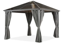 Foișor Milos 3x3m cu perdele Garden Point gri / pergole moderne