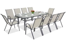 Mobilier metalic pentru gradina Modena pentru 10 persoane cu masa de sufragerie gri deschis Garden Point