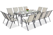 Mobilier metalic pentru gradina Modena pentru 12 persoane cu o masa mare Garden Point gri deschis