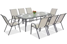 Mobilier metalic pentru gradina Modena pentru 8 persoane cu o masa mare Garden Point gri deschis