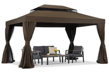 Pavilion de grădină cu plasă de țânțari și perdele Valencia 3x4 maro Garden Point