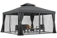 Pavilion de grădină cu plasă de țânțari și perdele Valencia 4x4m antracit Garden Point