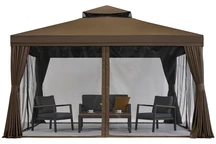Pavilion de grădină cu plasă de țânțari și perdele Valencia 4x4m maro Garden Point