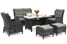 Set technorattan Malaga Apetito 4 antracit cu poufuri Garden Point