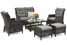 Set technorattan Malaga Coffee 4 antracit cu poufuri Garden Point