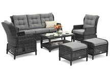 Set technorattan Malaga Coffee 5 antracit cu poufuri Garden Point