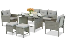 Mobilier de grădină din technorattan cu pufuri Bari Garden Point gri deschis